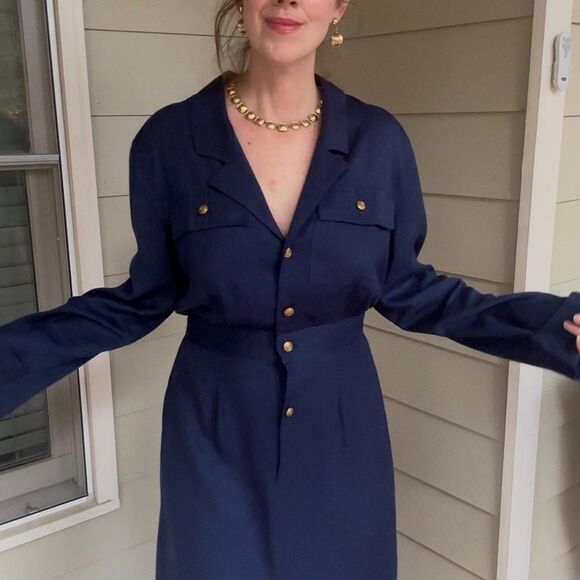 Vintage 1990s Navy Blue Military Inspired Utility Dress - Picture 7 of 16